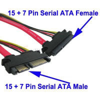 15 + 7 Pin Serial ATA Male to Female Extensie kabel, Lengte: 50cm